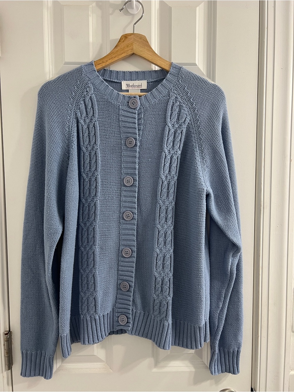Westbound Slate Blue Cable Knit Button Down Cardigan- Large - Picture 1 of 10